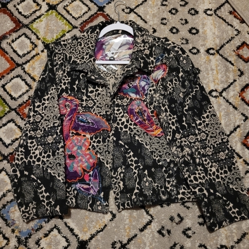 Christopher & Banks Multicolor Patterned Jacket XL Embroidered Abstract Artsy